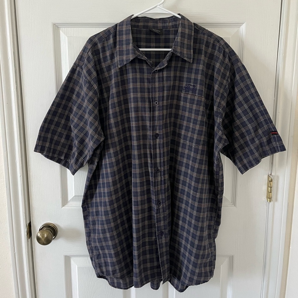 FUBU Navy and Gray Checkered Casual Shirt